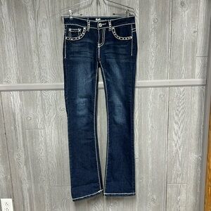 28” Waist Miss Chic USA Dark Wash Stretch Jean, Studs/Rhinestones Size 3 Juniors